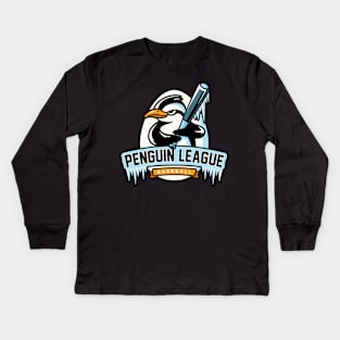 Penguin Baseball League Kids Long Sleeve T-Shirt